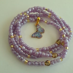 Lavender and Gold Waist Beads with 'Butterfly' Charm, belly beads, stretch, body beads, weight loss tracker, unique gift