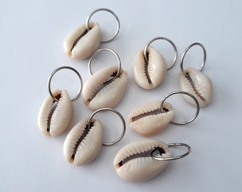 Set of 8 Cowrie Shells on Loc Rings, loc jewelry, dreadlock rings, braid rings, braid jewelry, hair accessories, hair rings