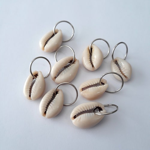Set of 8 Cowrie Shells on Loc Rings, loc jewelry, dreadlock rings, braid rings, braid jewelry, hair accessories, hair rings