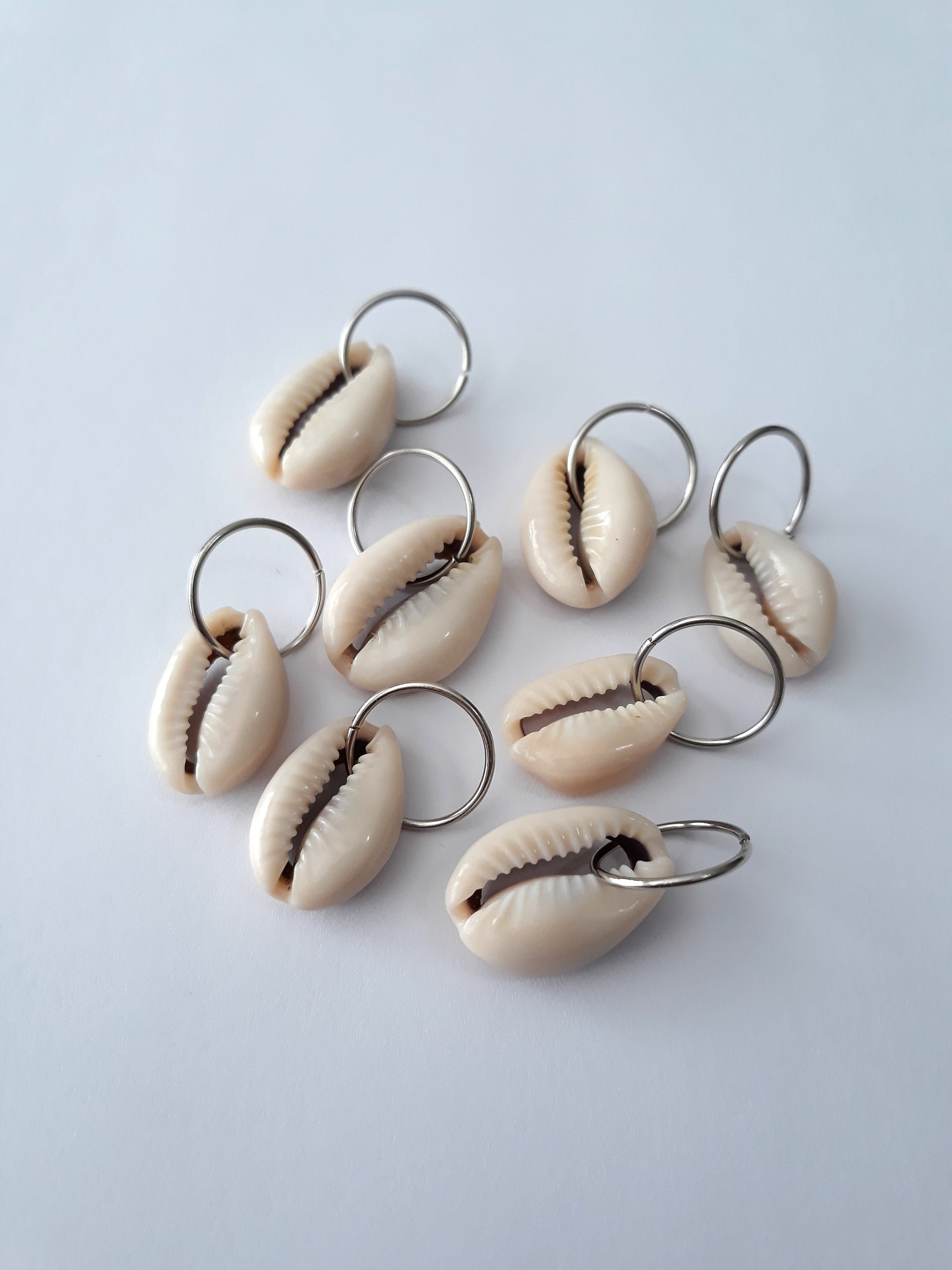Set of 8 Cowrie Shells on Loc Rings, loc jewelry, dreadlock rings, braid rings, braid jewelry, hair accessories, hair rings
