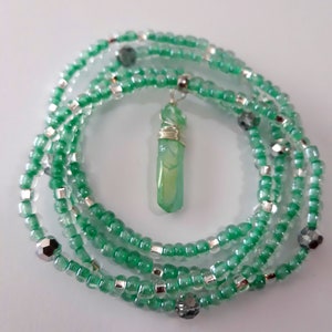 Cuentas de cintura de cristal verde espuma de mar, elásticas, cristal de cuarzo, cuentas de cintura de piedras preciosas, rastreador de pérdida de peso, además disponible