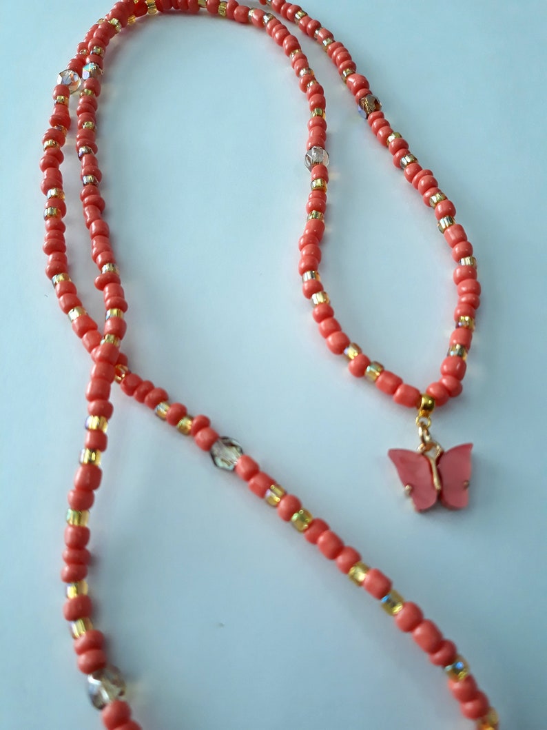 Coral Waist Beads With Shell 'butterfly' Charm Etsy