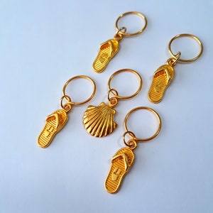 Five Piece Gold Braid Ring Set, beach theme, loc rings, loc jewelry, hair jewelry, hair rings, shells and sandals, dreadlock rings