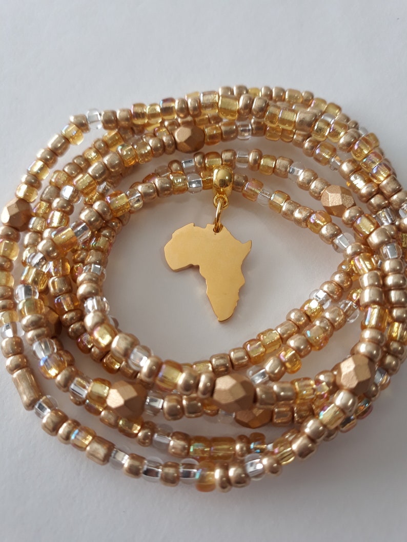 Gold Waist Beads With Gold 'africa' Charm Weight Loss Etsy