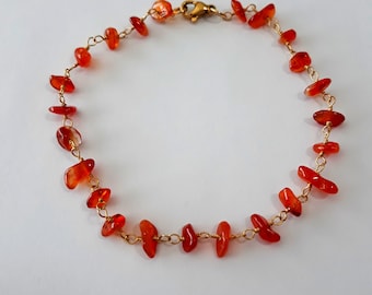 Carnelian Gemstone Chip Anklet, body jewelry, ankle jewelry, chain anklet, summer jewelry, beach jewelry, gemstone anklet