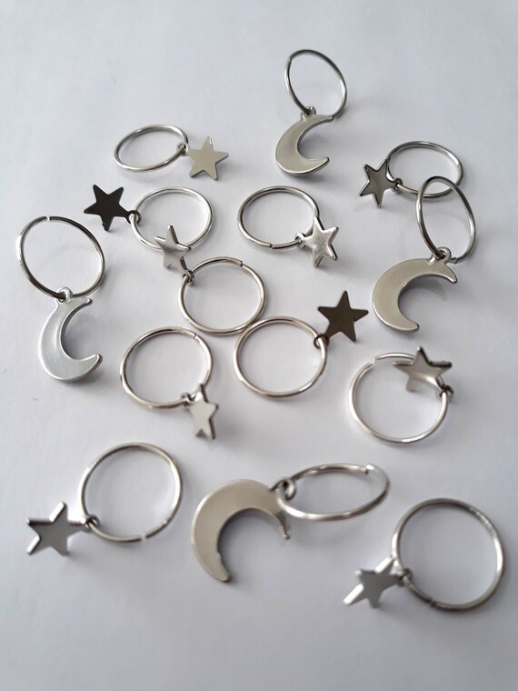 14 Piece 'Moons and Stars' Loc Jewelry Set, dreadlock rings, loc rings, loc  beads, hair jewelry, braid rings, braid jewelry, stainless steel