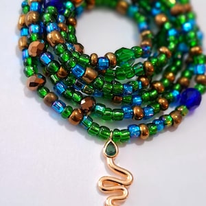 Waist Bead with 'Snake' Charm,  stretch, waist chain, belly beads, body jewelry