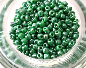 6/0 Luster Green Seed Beads, 50 grams, 4mm glass seed beads, jewelry making beads, craft beads, 1.75 oz., craft supplies