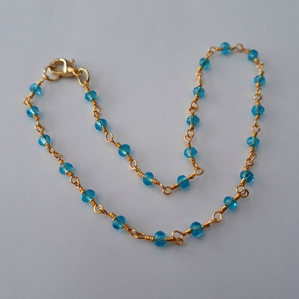 Blue Zircon Gemstone Anklet, very dainty, brass chain, body jewelry, ankle jewelry, summer jewelry