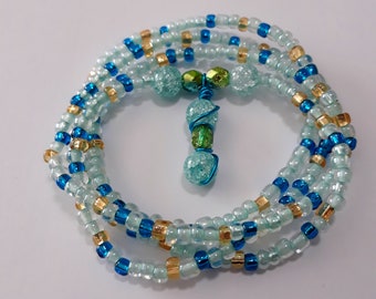Cuentas de cristal agrietado color aguamarina para la cintura, elásticas, cuentas de piedras preciosas para la cintura, rastreador de pérdida de peso, cuentas para el vientre, además, cadenas para la cintura disponibles