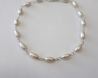 Faux Rice Pearl Anklet, stainless steel, body jewelry, ankle jewelry, summer jewelry