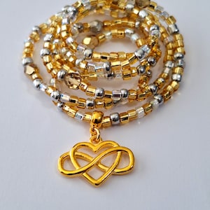 Gold and Silver &#39;Infinite Love&#39; Waist Beads, stretch, weight loss tracker, belly beads, waist chain, body jewelry, waist jewelry