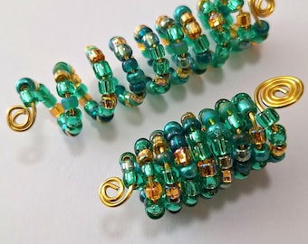 Shamrock Green and Gold Beaded Loc Coil, braid jewelry, dreadlock bead, LOC jewelry, LOC bead, hair accessories, sold individually