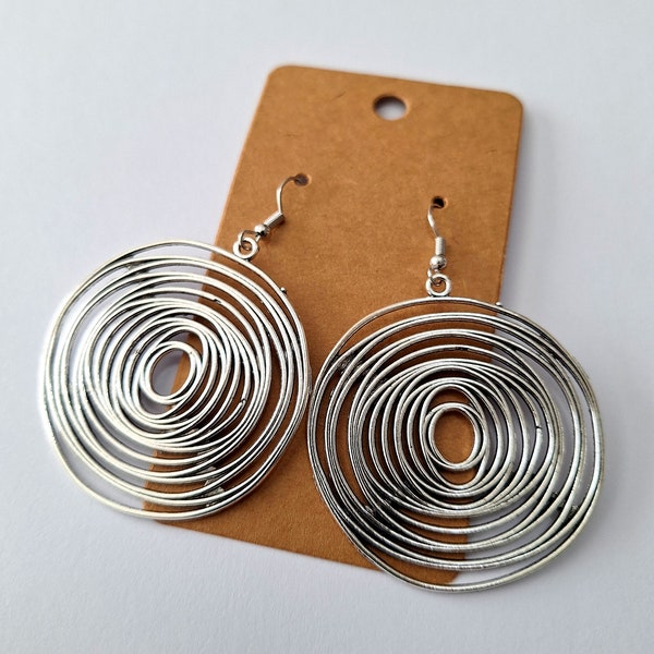 Large Stainless Steel Earrings, 2 1/2 inches, average weight, lead and nickel free, can be made clips, spiral earrings, silver earrings