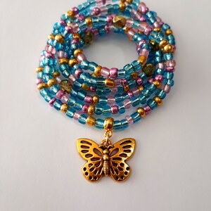 Cuentas de vidrio de colores para la cintura con dije de mariposa de latón, elásticas, rastreador de pérdida de peso, cuentas para el vientre, cadena para la cintura, cadena para el vientre, más disponible