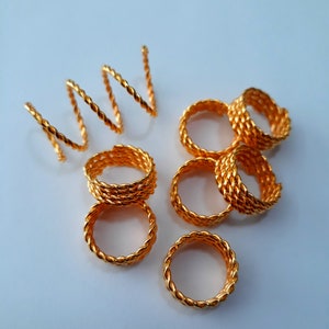 Set of 8 Brass Wire Coils, medium braids and locs, 10mm hole, loc jewelry, braid coils, dreadlock jewelry, loc beads