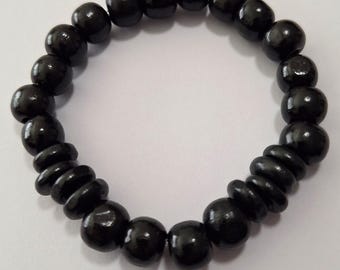 Black Wood Surfer Bracelet, unisex, beach jewelry, men's beaded bracelet, stacking bracelet, under 10, stretch