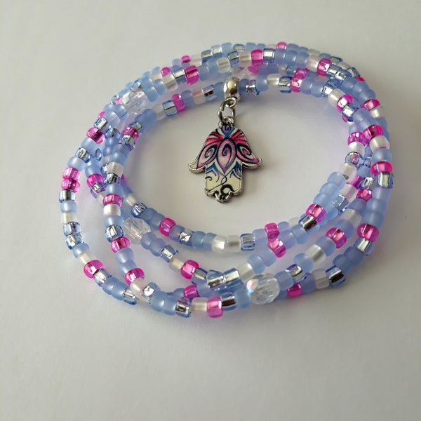 Colorful 'Hamsa' Protection Charm Waist Beads, weight loss tracker, plus available, stretch, under 20, unique gift