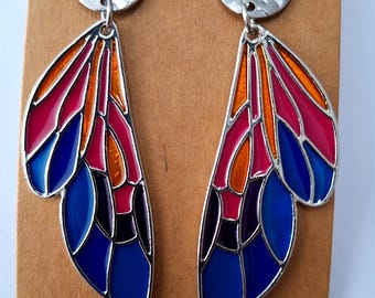 Multi Colored Fairy Wing Earrings, stainless steel, butterfly wings, cosplay jewelry, fantasy jewelry, 2 1/2 inches long, unique earrings