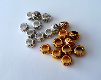 Set of 10 Sister Loc Beads, gold or silver, micro loc beads, 3.5mm holes, small loc beads, chevron print, loc accessories, loc jewelry