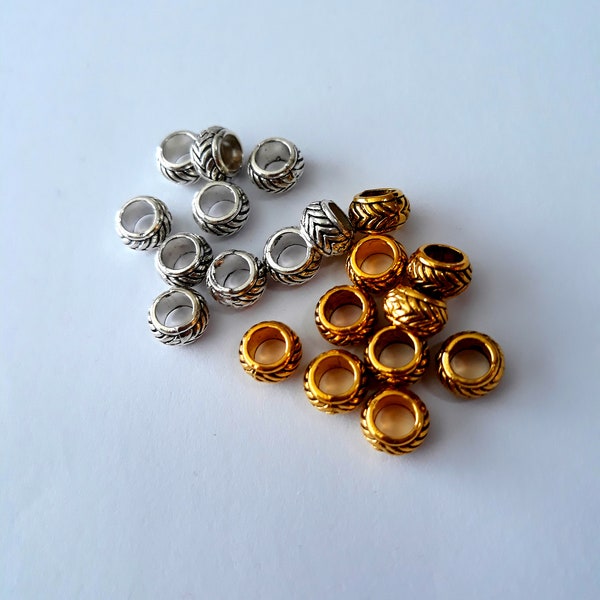 Set of 10 Sister Loc Beads, gold or silver, micro loc beads, 3.5mm holes, small loc beads, chevron print, loc accessories, loc jewelry