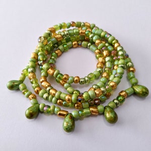 Moss Green and Gold Austrian crystal Waist Beads, stretch, belly beads, waist chain, belly chain, plus available, body jewelry, body chain