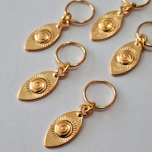 Set of 5 Gold Spiral &#39;Evil Eye&#39; Loc Rings, braid rings, loc jewelry, hair accessories, braid jewelry, dreadlock jewelry