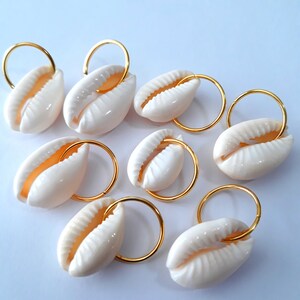 Set of 8 Natural Cowrie Shell Braid Rings, Loc Rings, Brass Rings, Loc ...