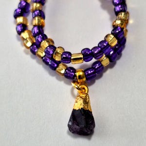 Amethyst Gemstone Beaded Anklet, stretch, summer jewelry, body jewelry, ankle bracelet, beach jewelry, purple and gold anklet, under 20