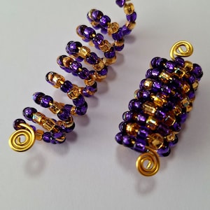 True Purple and Gold Beaded Loc Coil, Loc jewelry, Loc tubes, hair accessories, braid jewelry, braid coil, hair jewelry