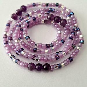 Amethyst Gemstone Waist Beads, stretch, crystal waist beads, waist chain, belly beads, belly chain, body jewelry, plus available