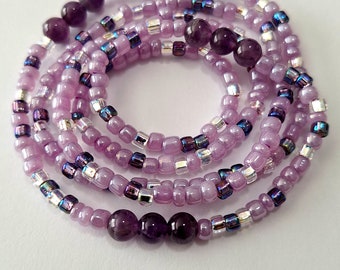 Amethyst Gemstone Waist Beads, stretch, crystal waist beads, waist chain, belly beads, belly chain, body jewelry, plus available