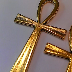 Large Gold 'Ankh' Earrings, dangle earrings, women's, 2 3/4 inches, Egyptian charms, African, ethnic earrings, gift for her, can be clips image 2