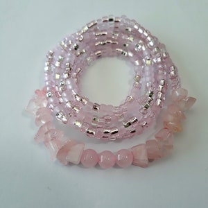 Rose Quartz Stretch Waist Beads, gemstone waist beads, crystals, weight loss tracker, pink waist beads, belly  chains, belly beads