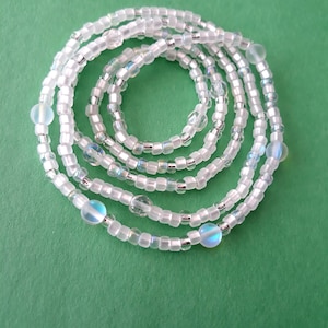 Cuentas de piedra lunar para la cintura con cristales esmerilados, elásticas, piedras preciosas, rastreador de pérdida de peso, regalo único, cuentas para el vientre, menos de 20, más disponible