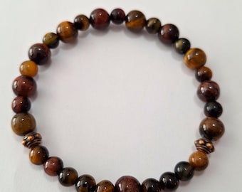 Tri Color Tiger's Eye Stretch Bracelet, men's bracelet, women's bracelet, 6 and 8mm beads, gemstone bracelet, under 20, one available