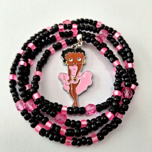 Black and Hot Pink Black 'Betty Boop' Waist Beads, stretch, waist chain, belly beads, belly chain, plus available, body jewelry, body beads