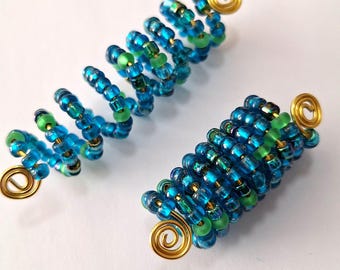 Bobina de rastas con cuentas en turquesa oscuro y verde, joyería para trenzas, accesorios para el cabello, bobina para el cabello, joyería para rastas, cuenta para rastas, bobina para rastas