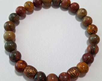 Picasso Jasper Gemstone Stretch Bracelet, men's bracelet, women's bracelet, 8mm beads, beaded bracelet, under 20