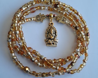 Gold and Copper Waist Beads with Gold &#39;Hamsa and Ganesha&#39; Charms, protection beads, weight loss tracker, belly beads, spiritual gift