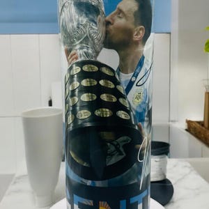 COPA America, Argentina, Messi water bottle, Personalized 20oz skinny or sports lid, made to order tumbler, soccer, sweet 16 win