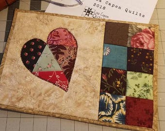 Vintage Herz Mug Rug-Muster - Foundation Paper Piecing (PDF-Muster)