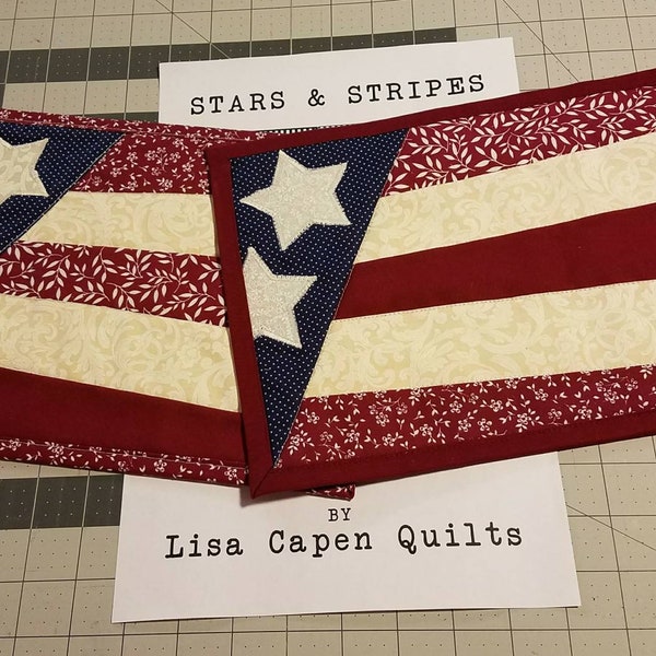 Stars and Stripes - Foundation Paper Piece Mug Rug Pattern with Applique Stars - Instant Downloadable PDF Pattern by Lisa Capen Quilts