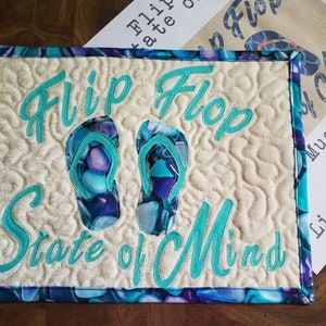 Flip Flop State of Mind Nautical Beachy Applique Mug Rug Pattern by Lisa Capen Quilts - 11&quot; x 8.5&quot; Instant PDF 4 Page Pattern with SVG&#39;s