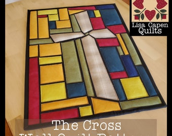 The Cross - Stained glass raw edge applique wall quilt pattern - PDF and SVG cutting files with video tutorial by Lisa Capen Quilts