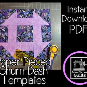 Churn Dash Quilt Block Pattern - Paper Piecing Templates - Read listing description for full details - 12&quot; Quilt Block Pattern Instant PDF