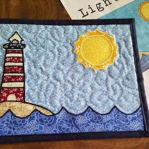 The Lighthouse - Nautical Beachy Applique Mug Rug Pattern by Lisa Capen Quilts - 11&quot; x 8.5&quot; Instant PDF 4 Page Pattern - Easy Instructions