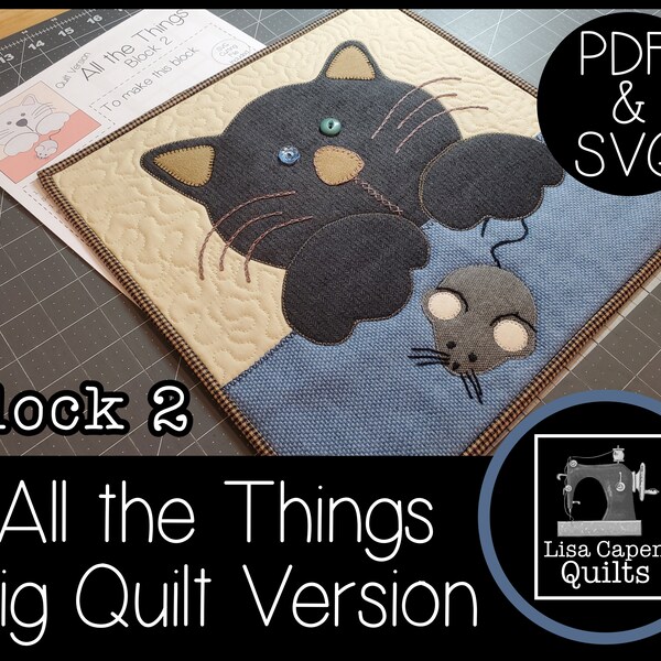 All the Things Block 2 - The larger quilt block version of the QAYG stitch along - Quilt size 66 x 66" or make a mini quilt   PDF and SVG