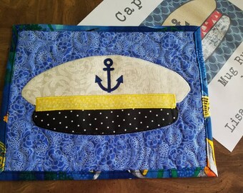 Motif de tasse de tasse avec appliques nautiques – chapeau de capitaine, décoration de plage (motif PDF)