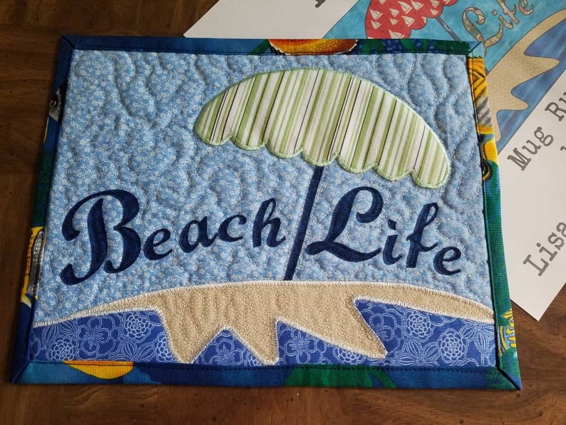 Beach Life Nautical Beachy Applique Mug Rug Pattern by Lisa Capen Quilts 11 x 8.5 Instant PDF 4 Page Pattern with SVG's image 1